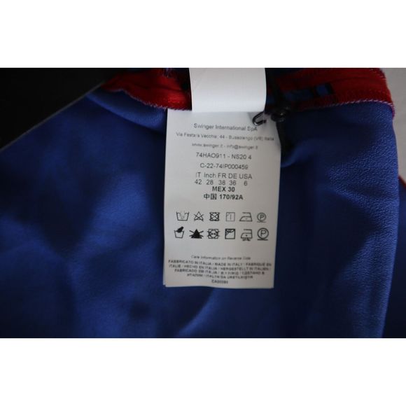 Versace Jeans Couture Sz 6 Red/Blue One Shoulder Envers Satin Print Dress - Picture 9 of 11